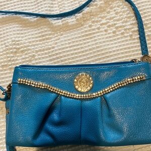 Elegant Blue Crossbody Bag with Rhinestone Accents